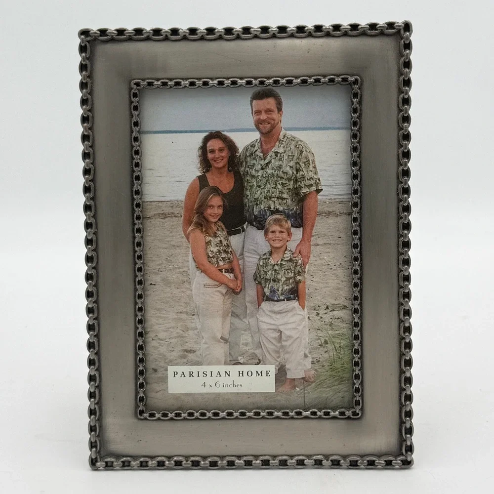 Parisian Home Pewter Tone Metal Chain Link Border 4x6 Picture Frame Tabletop